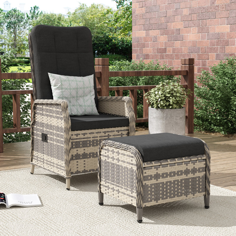 Outdoor Lounge Chair with Ottoman, Black