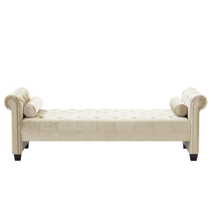 Velvet Upholstered Bench, White