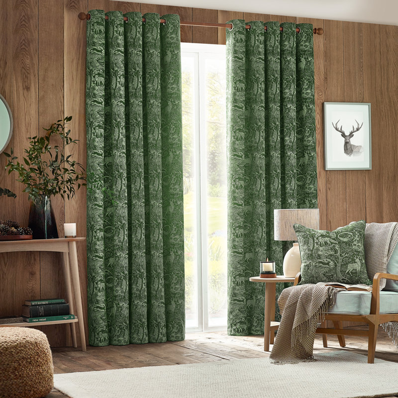 Polyester Room Darkening Curtain Pair, 229cm Width  x 229cm Drop, Green