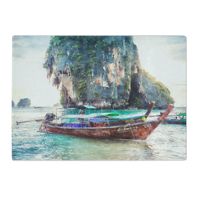 Long Tail Boats in Phuket Thailand Painting Chopping Board