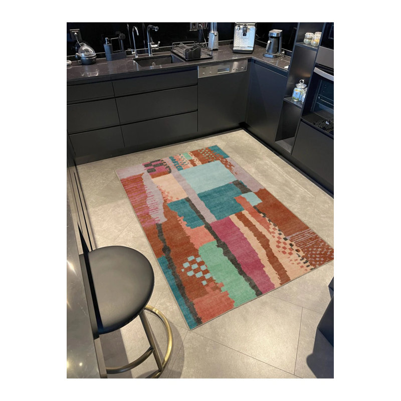 Tapis tissé multicolore à motif pastel lavable, Rectangle 2 pi 4 po x 4 pi