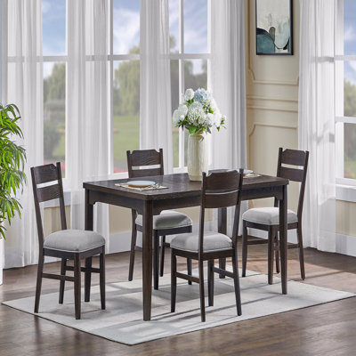 5-Piece Beautiful Rectangular Dining Table Dark Oak Finish Upholstered Chair Wooden Furniture