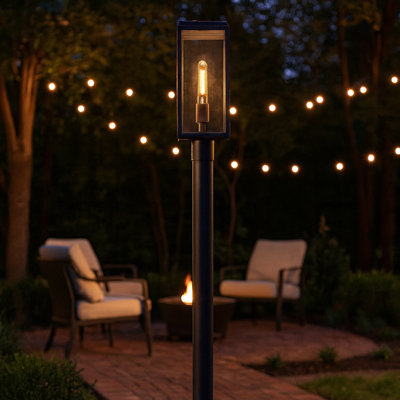 Lampadaire d'extérieur moderne de 18,5 po avec grands panneaux en verre transparent Caliana