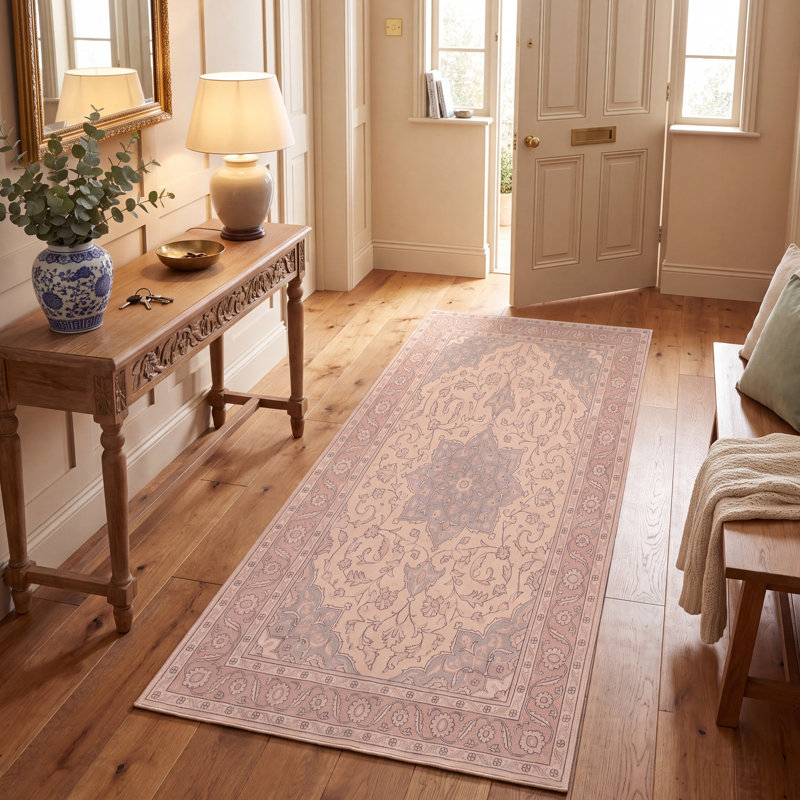 Tapis Brook traditionnel avec médaillon, style persan, gris crème, ivoire, beige, rose, lavable à la machine, antidérapant, à poils courts, pour l'intérieur et l'extérieur, adapté aux animaux domestiques, salon, chambre, salle à manger, entrée, couloir, bureau