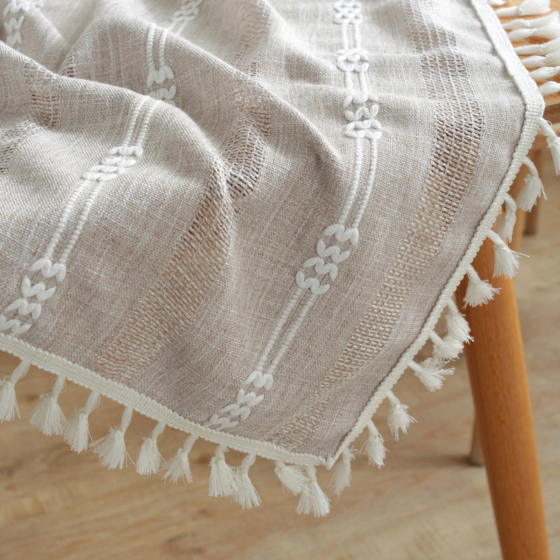 Nappe lavable en lin infroissable avec pampille, Brun, L 86 po x l 55 po