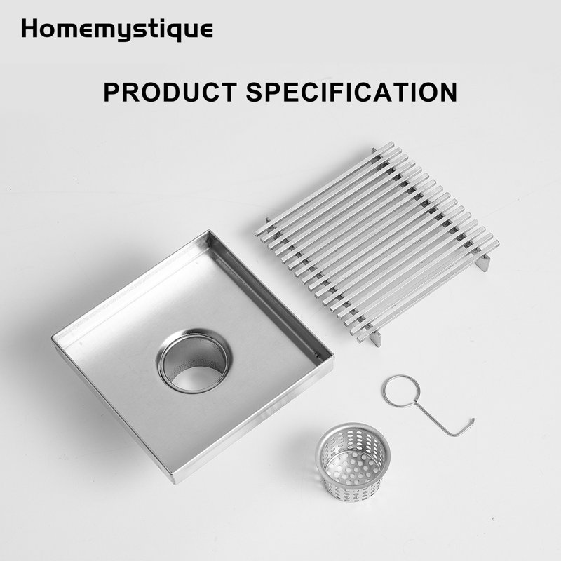 Line 6 In. Stainless Steel Linear Shower Drain With Square Pattern Drain Cover In Brushed Nickel