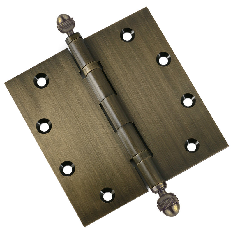 Charnière de porte simple à roulement à billes en laiton massif H 5 po x l 5 po, Laiton antique