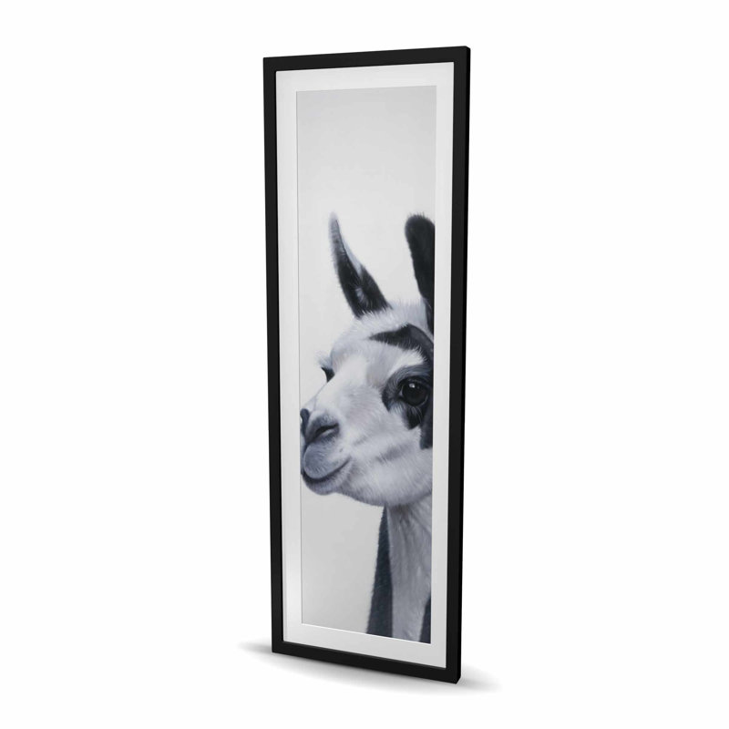 Black & White Lama - Rustic Gray Framed Matted Print Decor