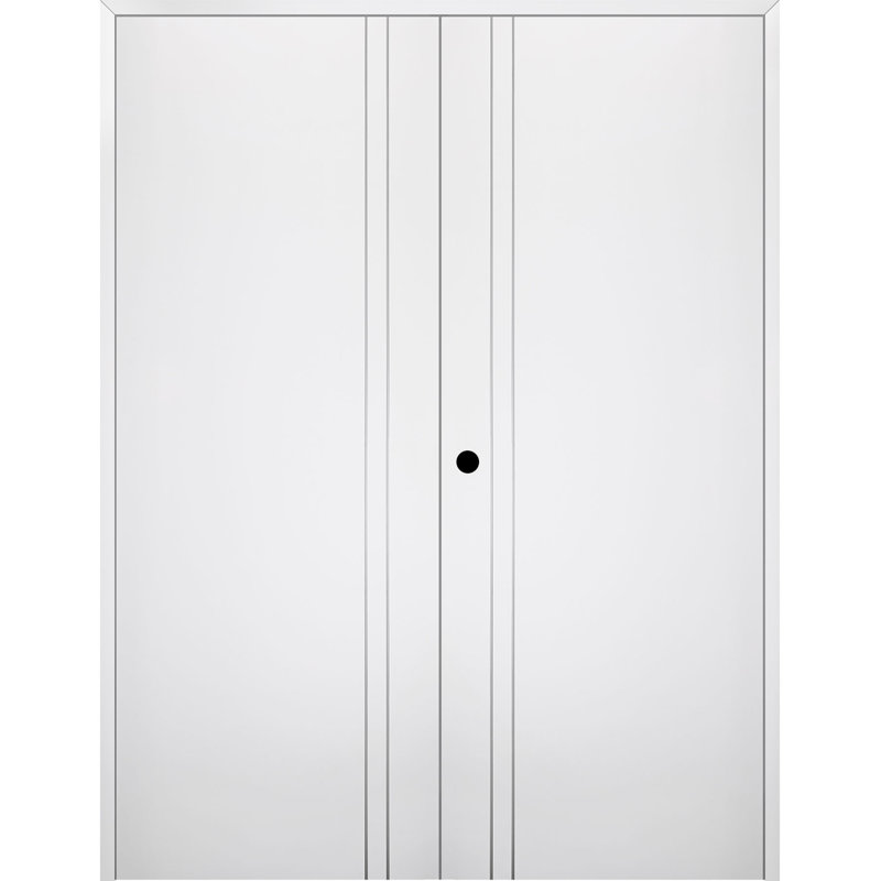 Porte intérieure pré-suspendue en bois blanc poli Smart Pro 2V, À droite, 63,5 po x 79,38 po