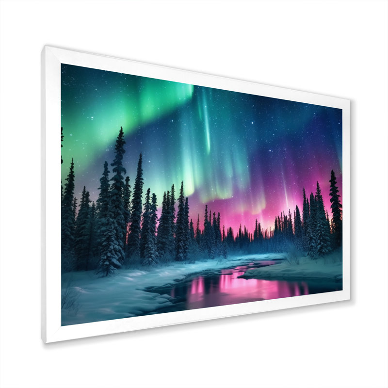 Northern Lights In Alaska II - Alaska, art mural, H 30 po x l 40 po x P 1,5 po, Cadre simple blanc