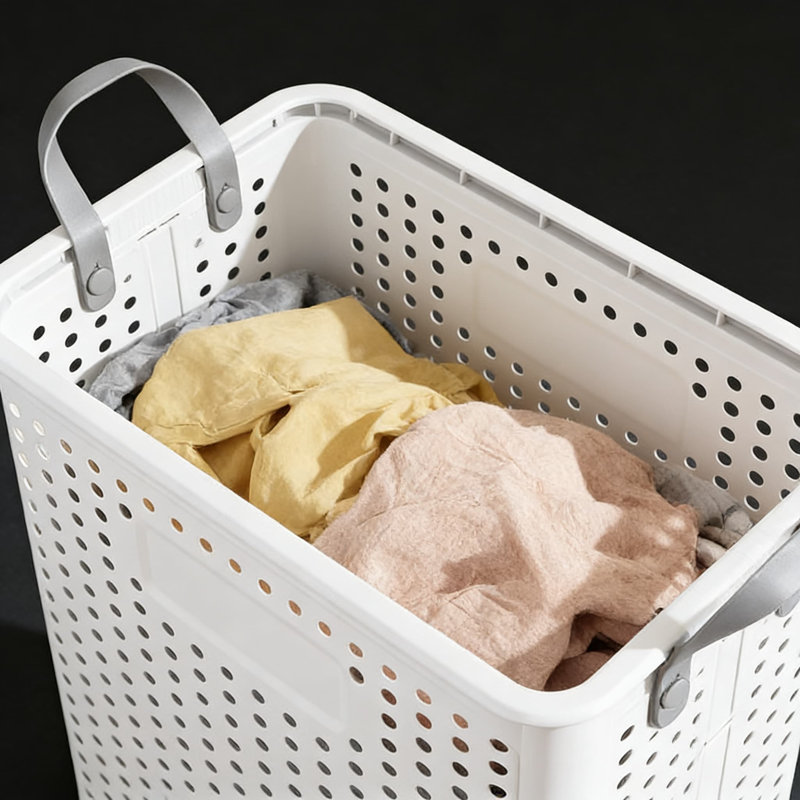 White,Folding Dirty Clothes Basket, Home Laundry Basket, Storage Basket, Dirty Clothes Basket, Bathroom Dirty Clothes Storage Basket, PP Material, Strong And Highly Pressure-Resistant, Anti-Deformation And More Durable, Mesh Design, Breathable And Mold-P