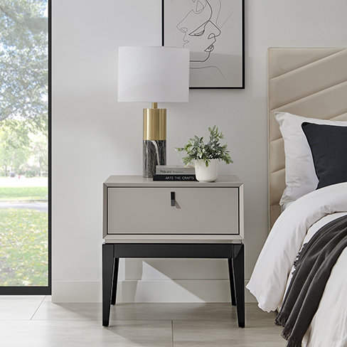 60cm W Solid + Manufactured Wood Bedside Table, Flannel Grey