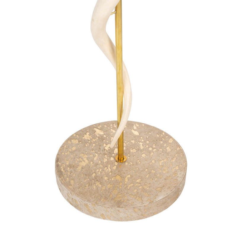 Polished African Inner Horn Floor Lamp w/ Brass & Cream Cow Accents