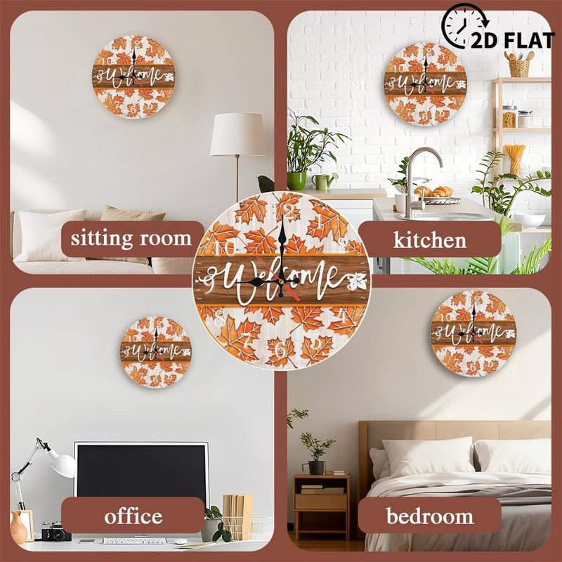 Horloge murale en bois 10 po, mouvement silencieux, à piles (piles AA non incluses), décor artistique, parfait pour les décorations