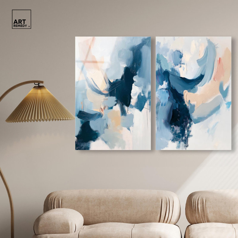 Sky Tones Duet Acrylic Print Blue Abstract Wall Art Set by Art Remedy, Ready to Hang, 10 x 15, H 30 po x l 20 po