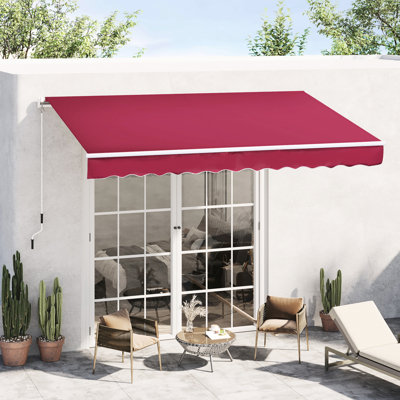 Auvent rétractable rouge, abat-jour de patio 12 pi x 8 pi. Tissu 280G / M et eau, structure en aluminium pour terrasse, balcon, auvent de jardin rétractable, abat-jour avec manivelle. Cour,