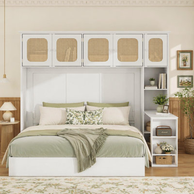 Lit escamotable double avec bureau et armoires en rotin, lit mural peu encombrant