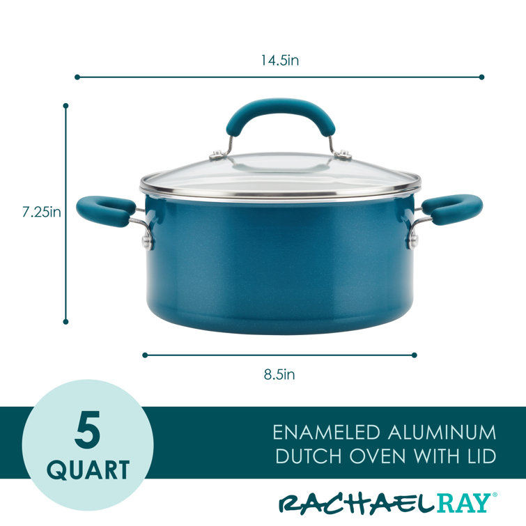 Rachael Ray 5-Quart Nonstick Induction Dutch Oven with Lid, Aluminum, Teal, Create Delicious Collection