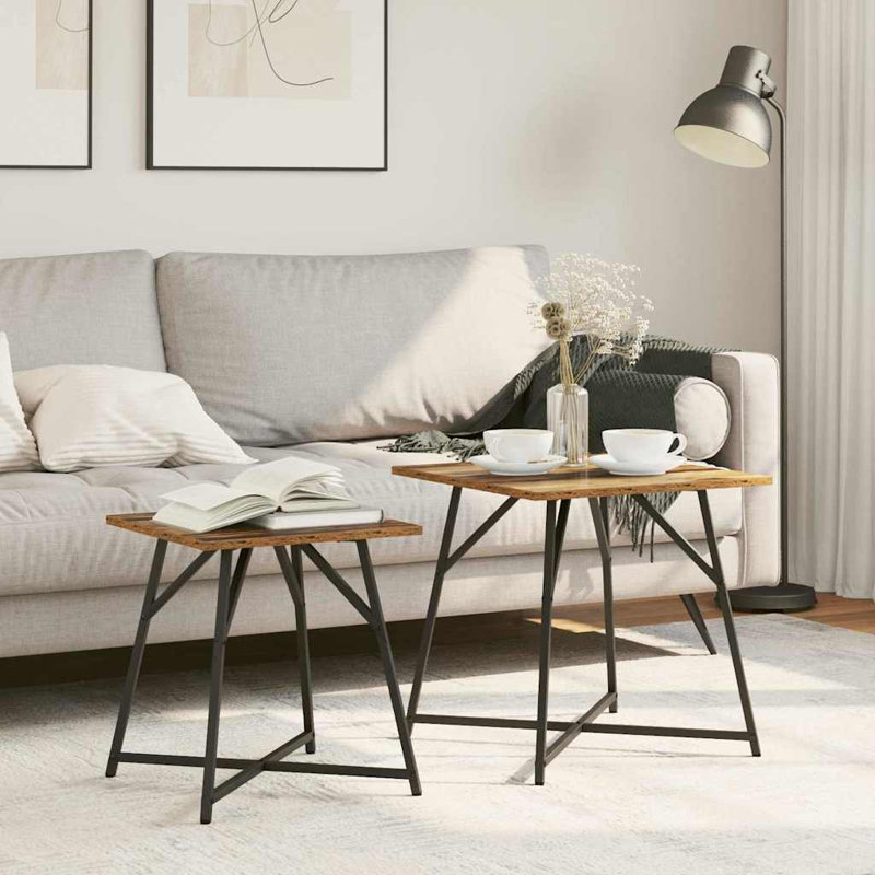  Side Table Set 2 Pcs Smoked Oak And Black 50 X 50 X 50 Cm, Old Wood