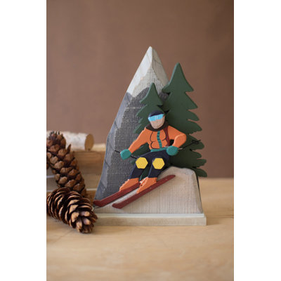  Décoration de table de Noël en bois peint, neige, ski, fête de Noël, hauteur 1,5 po