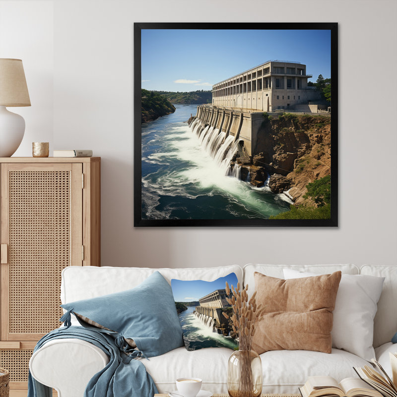 Garrison Dam North Dakota I - reproduction sur toile, Cadre simple noir, H 16 po x l 16 po x P 1 po