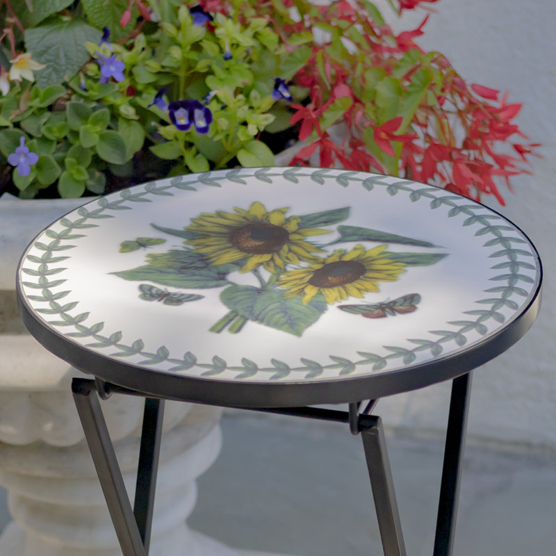 Petite table d'appoint en mosaïque Odessa - blanc (tournesols)