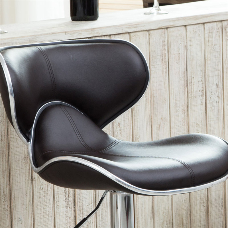 Masaccio Upholstery Airlift Adjustable Swivel Barstool With Chrome Base, Set Of 2, Dark Brown