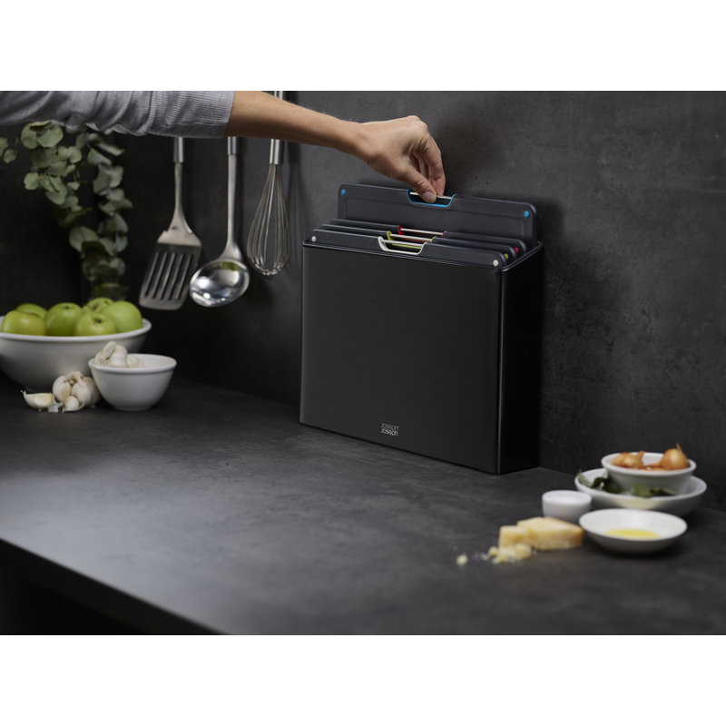 Joseph Joseph Folio Steel 4-Piece Cutting Board Set with Steel Case, Black