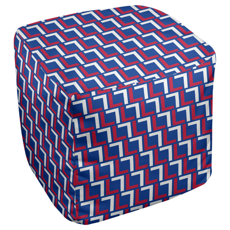 Repose-pieds carré géométrique, Bleu / Rouge / Blanc, H 13 po x l 13 po x P 13 po