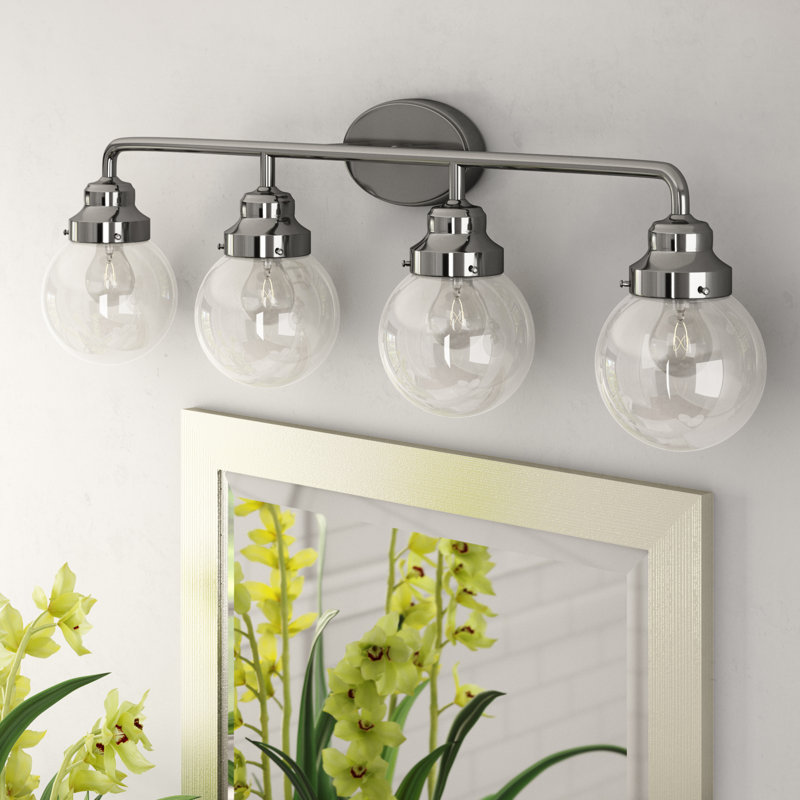 Éclairage pour meuble-lavabo 4 lumières Rabehi, Nickel poli, Transparent