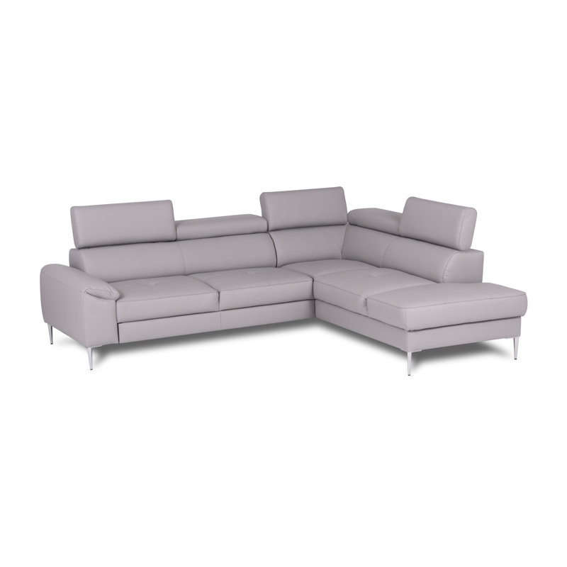 Camden Real Leather Corner Sofa with Pull-Out Bed, Storage & Adjustable Headrests, Right Hand Facing, Grey