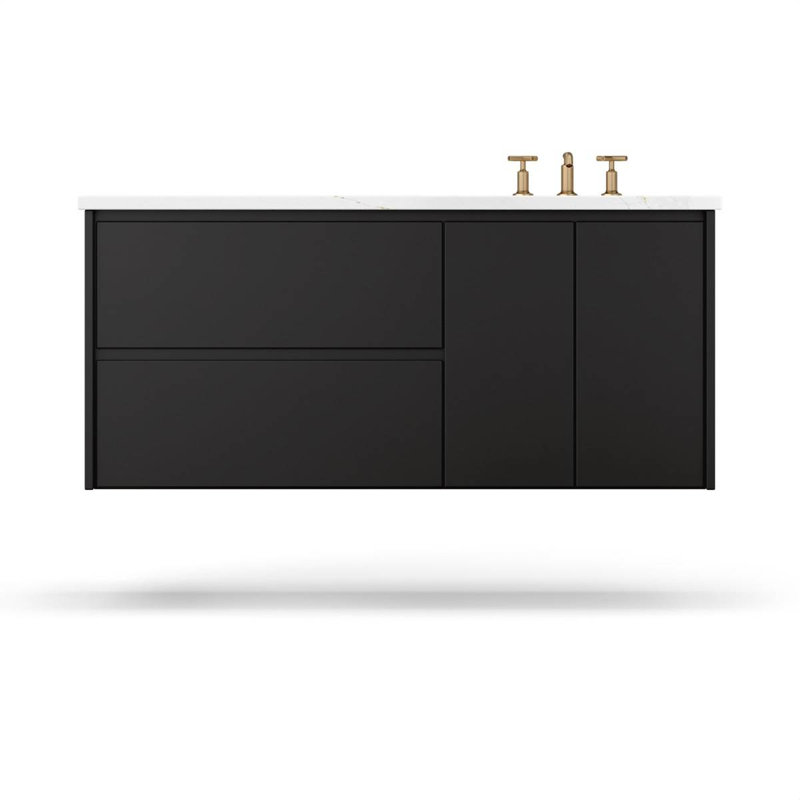 Meuble-lavabo flottant simple à droite doré Gilded, Noir, 36"