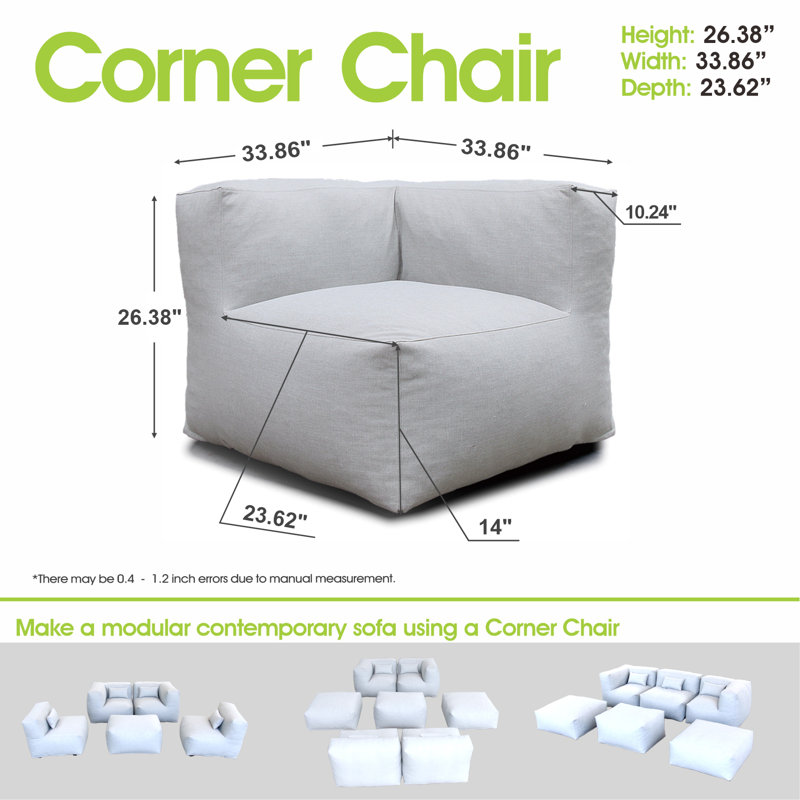Pouf d'angle moderne de 86 cm de large, garni de mousse, avec accoudoirs, idéal pour la piscine et la terrasse., Gris clair