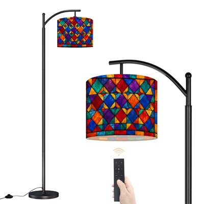 Arc Floor Lamp Stained glass window Abstract colorful stained glass Art Tall Modern Standing Lamp LED Adjustable Linen Lampshade 3 Color Temperatures
