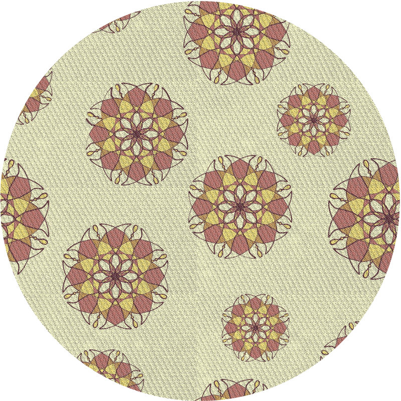 Tapis beige/rouge/noir à motifs, Rond 4 pi