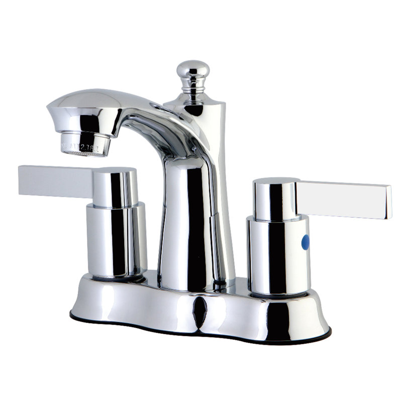 Robinet de salle de bain central à 4 poignées à 3 trous à fixation sur le comptoir à 3 trous Kingston, Chrome poli