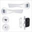 Modern Aura Design Premium Bathroom Door Handles on Round Rose with Dead Bolt Latch, Ball Hinges and Thumbturn