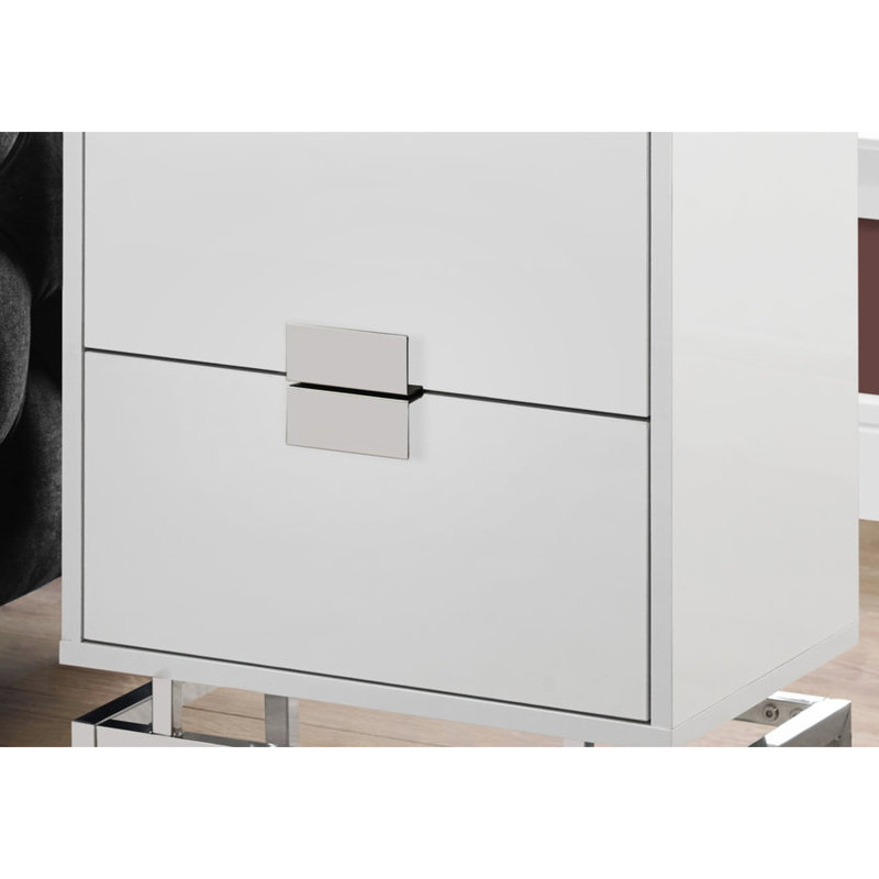 Table d'appoint tendance avec finition blanche brillante et structure en métal pour la base latérale du salon de la chambre à coucher