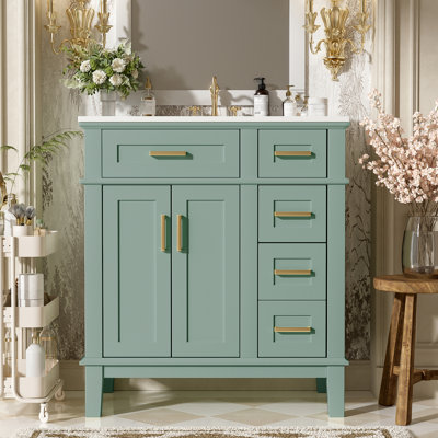 Bathroom Vanity with Ceramic Sink, Double Soft-Close Doors and Deep Drawer