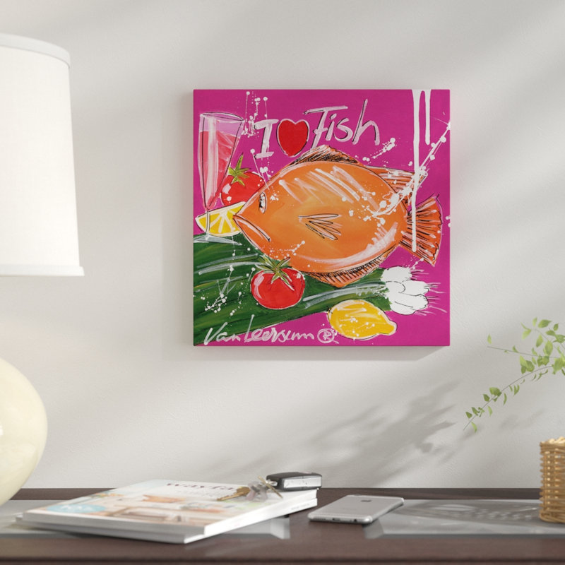 " I Love Fish " by El Van Leersum, 18" H x 18" Wx 1.5" D, No Mat, Wrapped Canvas