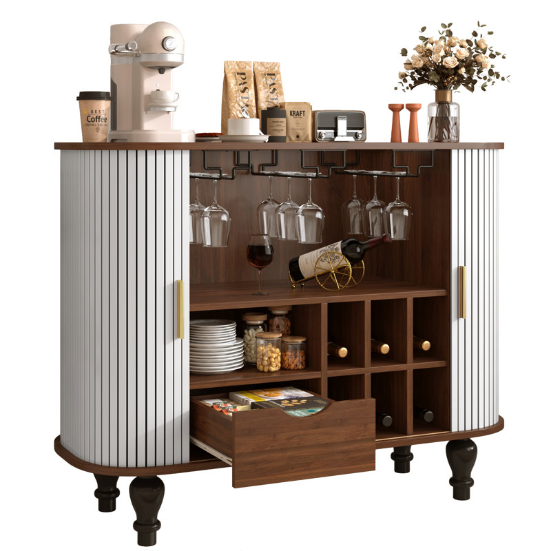 Bar à vin cannelé avec rangement Nast, White