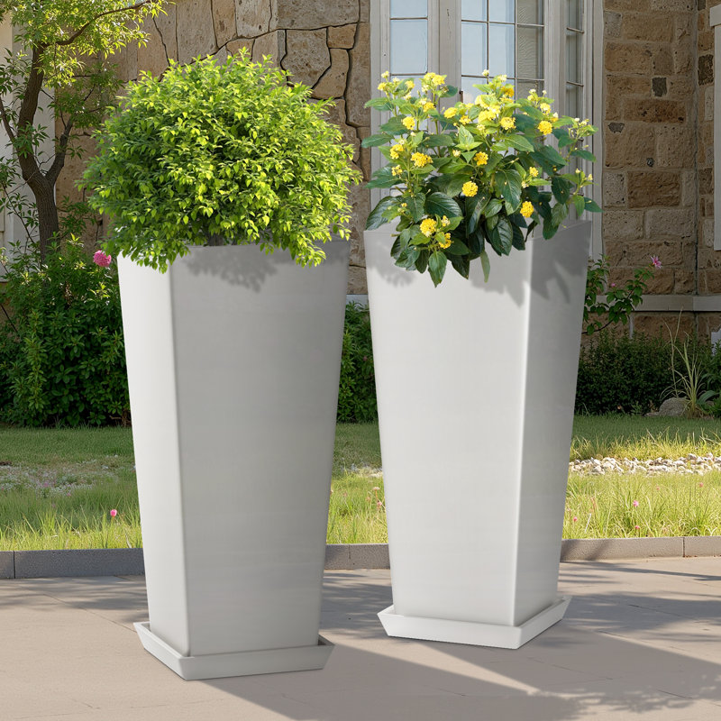 Ensemble de 2 grandes jardinières pour plantes d'extérieur, grandes jardinières de 24 po avec trou de drainage et soucoupe