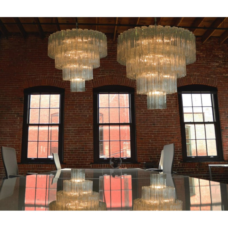 Lustre carré en cristal Crystal, Chrome, Cognac, 26" Diameter x 56" Height