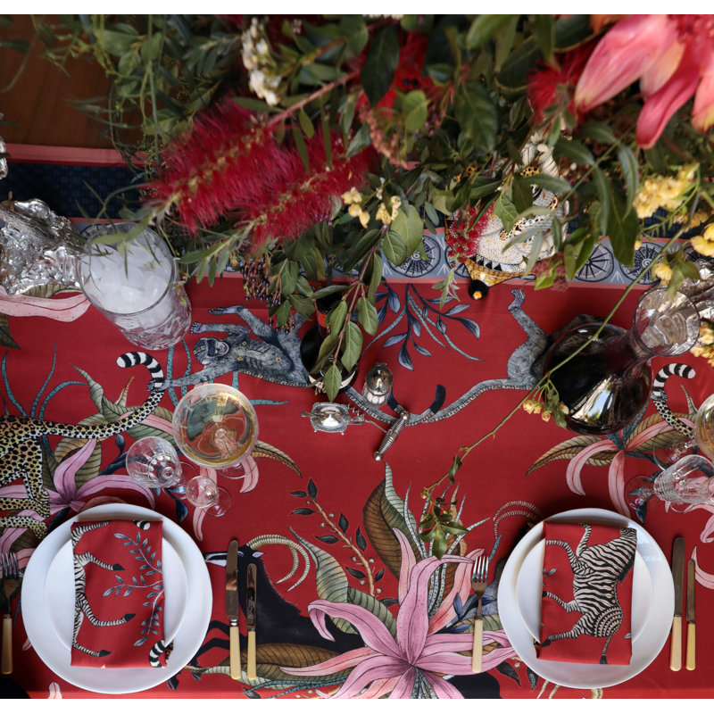 Ardmore Royal Red Cotton Tablecloth, 94" x 61"