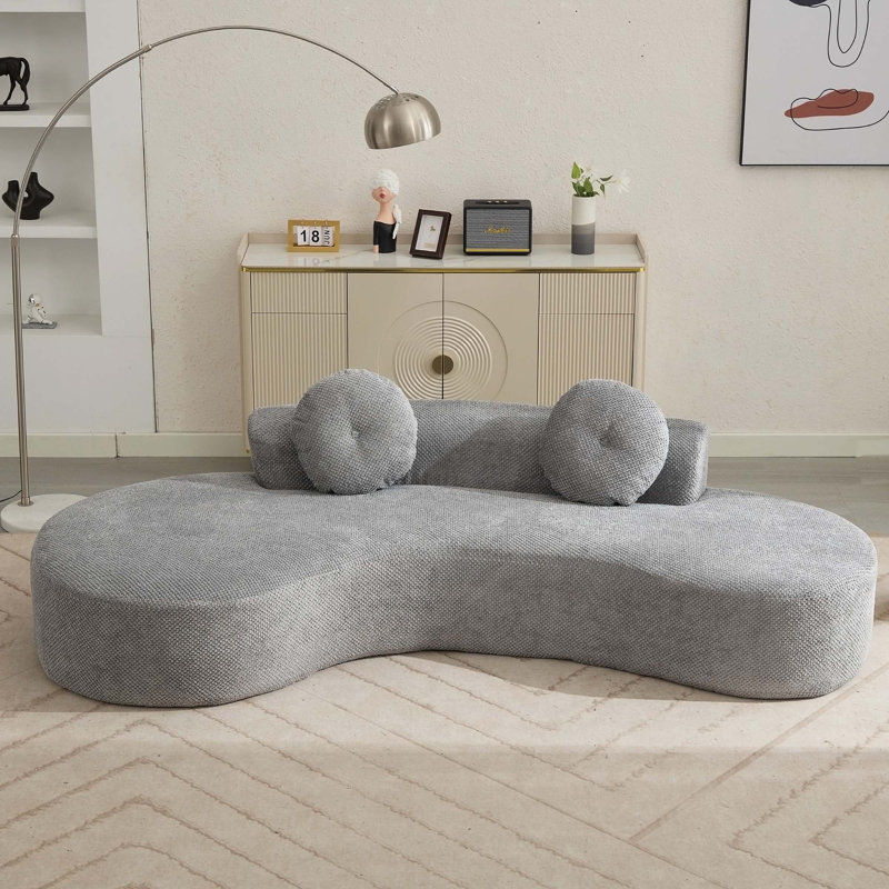 Modern Minimalist Curved Sofa with Soft Pillows and No Assembly Required
