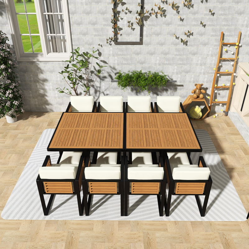 18-Piece Square  Outdoor Patio Dining Set With Cushions, Beige