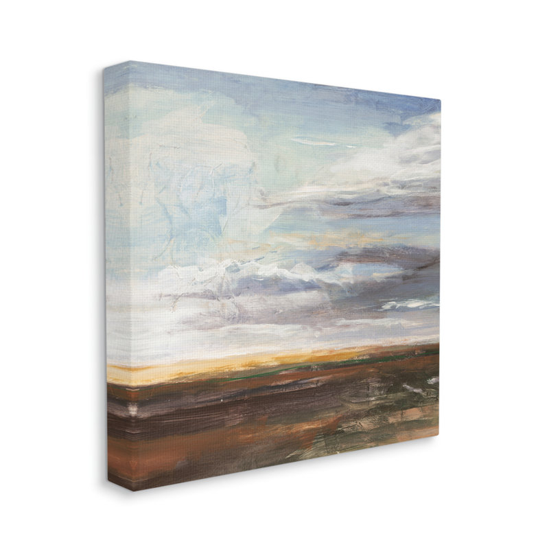 Paysage de prairie ouverte, ciel nuageux doux - Peinture, H 24 po x l 24 po x P 1,5 po, Toile tendue