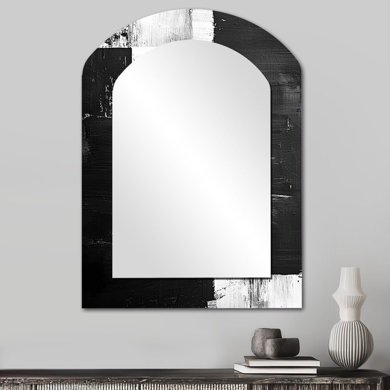 Décoration miroir monochromatique dérive des ombres dans le noir I - arche blanche, 34 po x 25 po