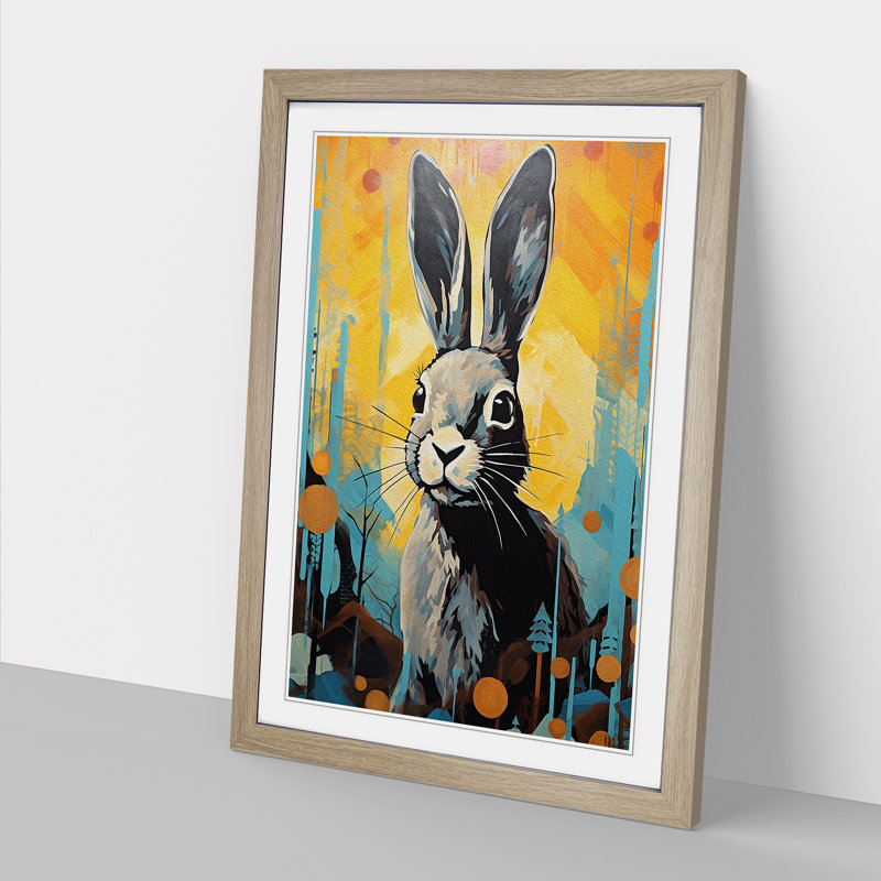 XYZ-FRM-V1223-5335 Rabbit Expressionism - Single Picture Frame Print on Wood, Oak, 64cm H x 46cm W x 2cm D