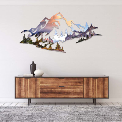 Yosemite Basin Mountain Range View Metal Wall Art - Rustic Nature Landscape Decor - California National Park Inspired Mountain Scene - Industrial Style Wall Hanging - Scenic Wilderness Silhouette Artwork - Large Statement Home Decor Piece